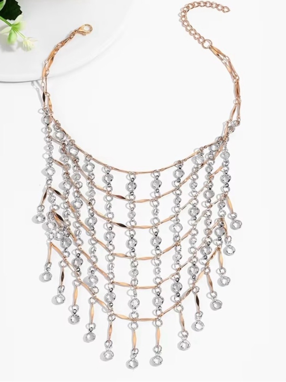 Gold Crystal Multi-Strand Drop Necklace - Women Jewelry - Picture 4 of 4